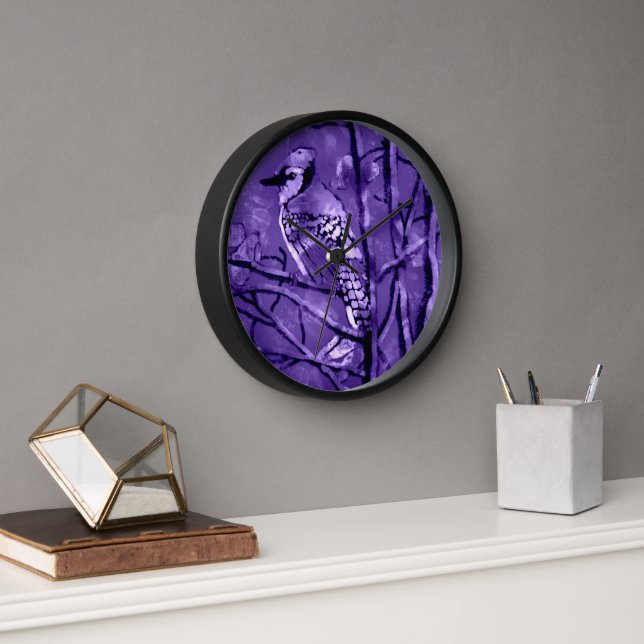 Wall Clock Blue Jay Whimsical Abstrakt Uhr (Büro)