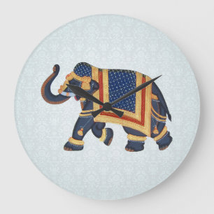Wall Clock Blue Perle Gold Elephant Große Wanduhr