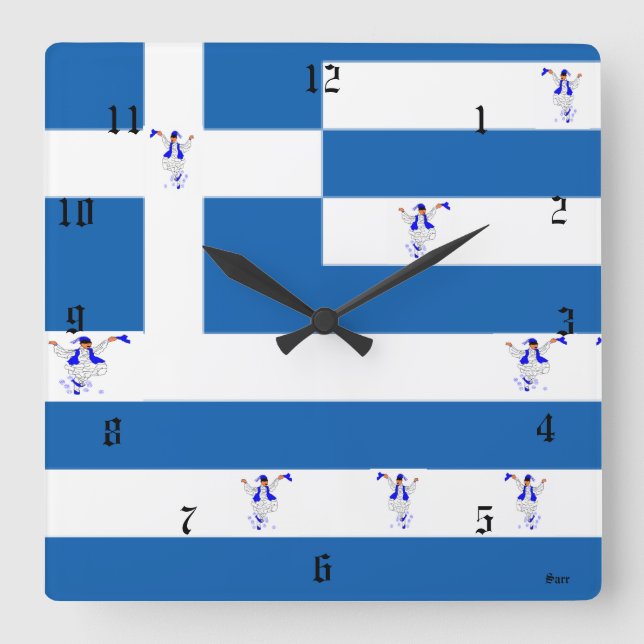 Wall Clock / griechische Flagge Quadratische Wanduhr (Vorderseite)