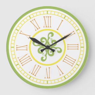 Wall Clock - grün, gelb und orange Große Wanduhr