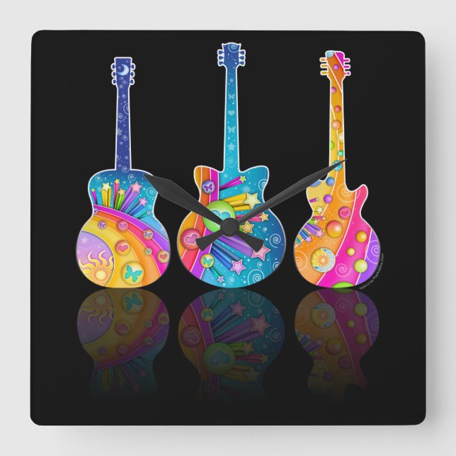 WALL CLOCK - GUITAR REFLEXECTS QUADRATISCHE WANDUHR (Vorderseite)