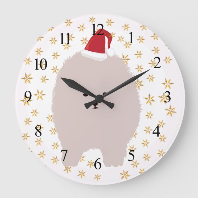 Wall-Clock-Hund, Spitz Hund Weihnachtsmannmütze Große Wanduhr (Vorderseite)