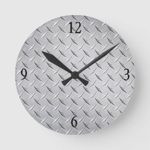 Wall Clock in Silver Diamond Plate Runde Wanduhr