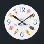 Wall Clock - It's Ice Cream Time Runde Wanduhr<br><div class="desc">Cute and unique wall clock with illustrated ice cream designs.</div>