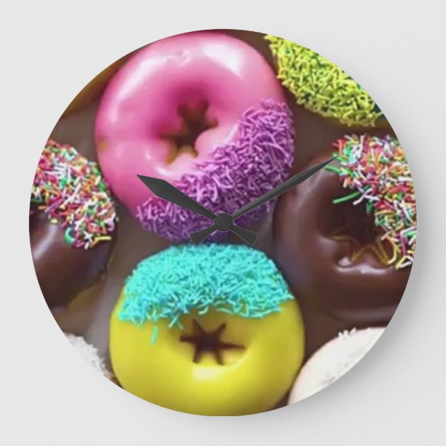 Wall Clock - Mehrfarbige Doughnut Große Wanduhr (Vorderseite)