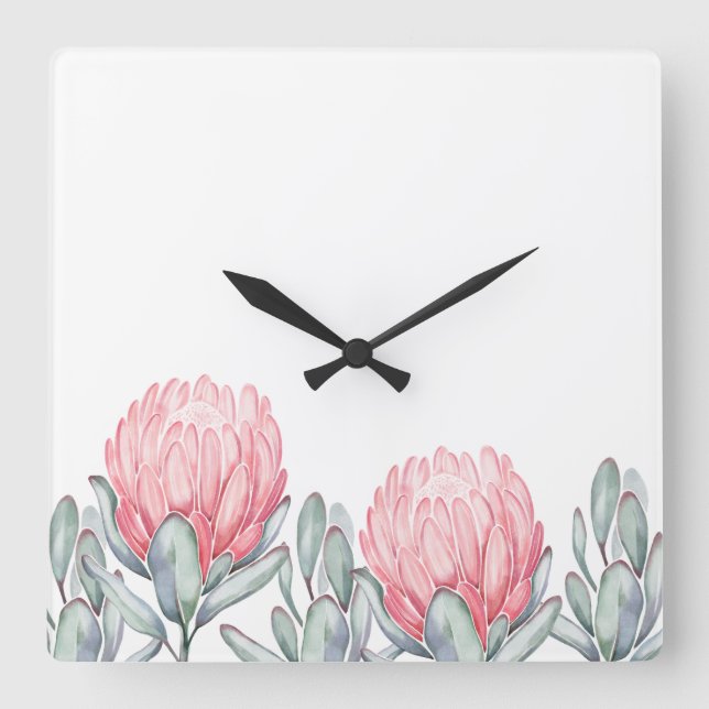Wall Clock mit charmanten, delikaten Blume. Quadratische Wanduhr (Vorderseite)