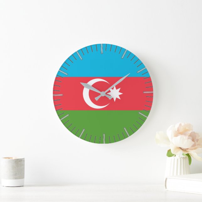 Wall Clock mit der Flagge Aserbaidschans Große Wanduhr (Zuhause)