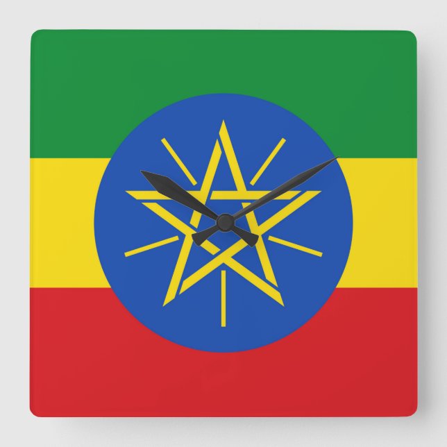 Wall Clock mit der Flagge Äthiopiens Quadratische Wanduhr (Vorderseite)