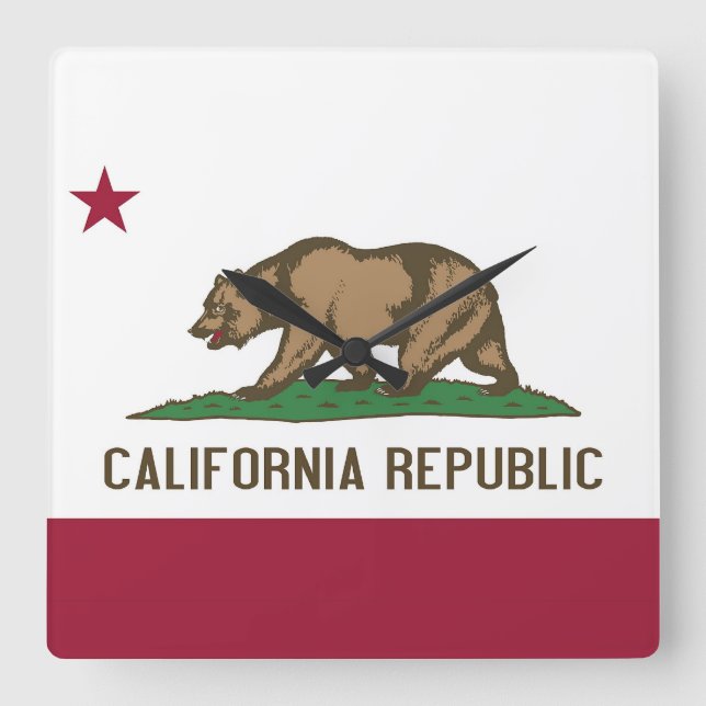 Wall Clock mit der Flagge Kaliforniens, USA Quadratische Wanduhr (Vorderseite)