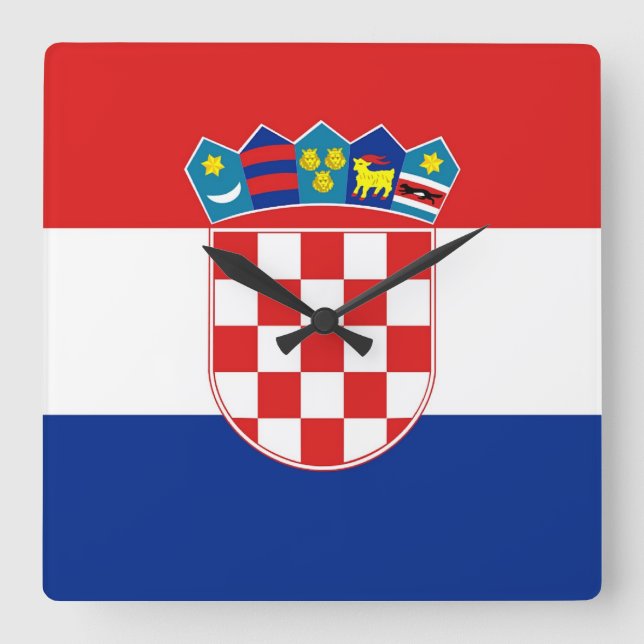 Wall Clock mit der Flagge Kroatiens Quadratische Wanduhr (Vorderseite)