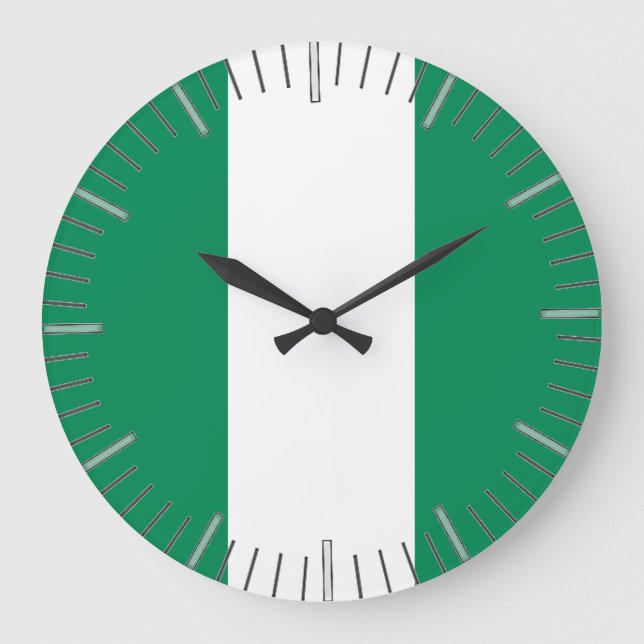 Wall Clock mit der Flagge Nigerias Große Wanduhr (Vorderseite)