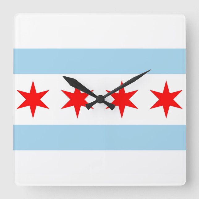 Wall Clock mit Flagge von Chicago, Illinois, USA Quadratische Wanduhr (Vorderseite)