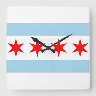 Wall Clock mit Flagge von Chicago, Illinois, USA Quadratische Wanduhr