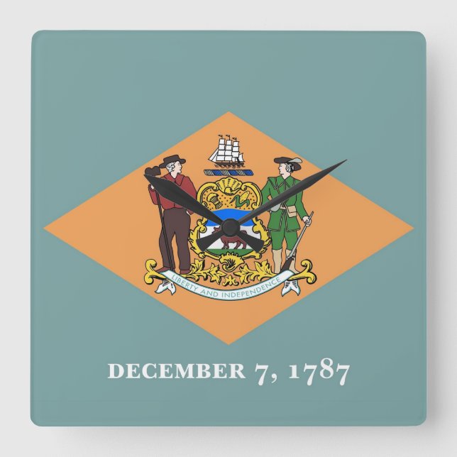 Wall Clock mit Flagge von Delaware, USA Quadratische Wanduhr (Vorderseite)