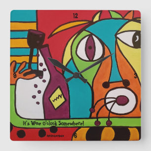 Wall Clock mit Wine O-Clock Kunst Quadratische Wanduhr