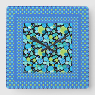 Wall Clock, Mix'n'Match: Blaue Monde, Polka Punkte Quadratische Wanduhr
