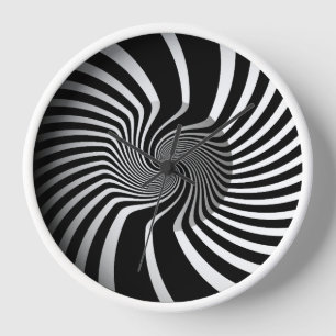 Wall Clock - Psychedelic Art Swirl B/W Uhr