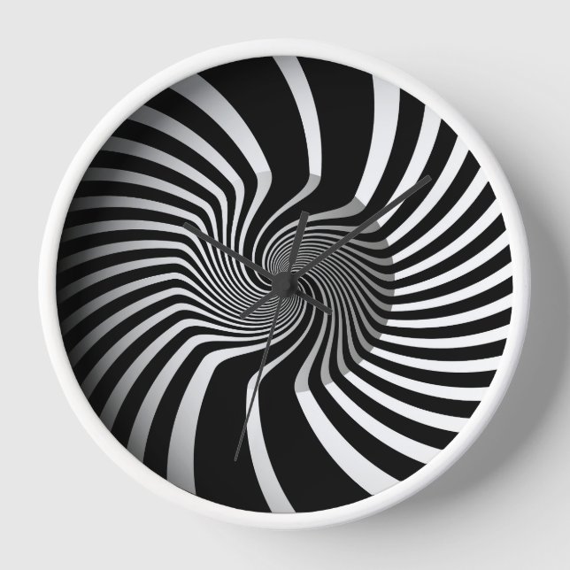 Wall Clock - Psychedelic Art Swirl B/W Uhr (Vorderseite)