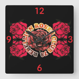 Wall Clock RebellionRosesClub78  Quadratische Wanduhr