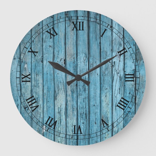 Wall Clock - Rustikales blaues römisches Gesicht Große Wanduhr (Vorderseite)