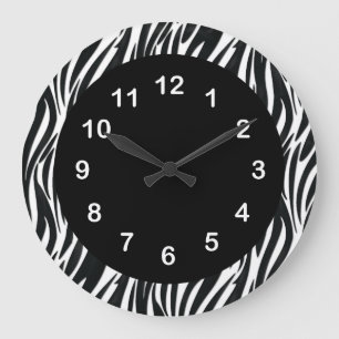 Wall Clock Schwarz-weiß Zebra Strip 2 Runde Große Wanduhr