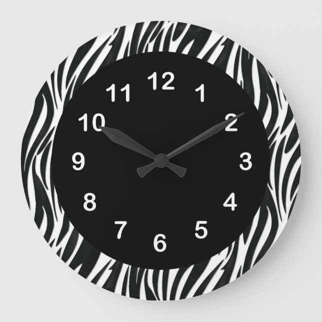 Wall Clock Schwarz-weiß Zebra Strip 2 Runde Große Wanduhr (Vorderseite)