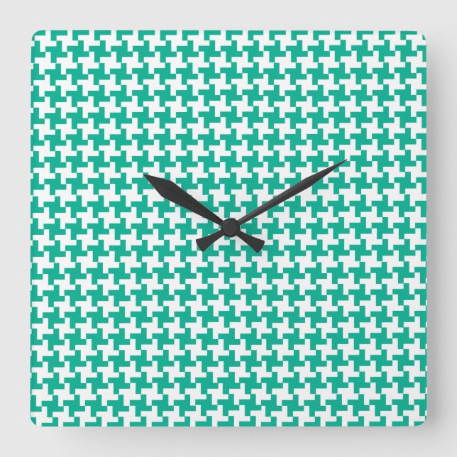 Wall Clock, Smaragdgrüner Dogzahn-Karo Quadratische Wanduhr (Vorderseite)