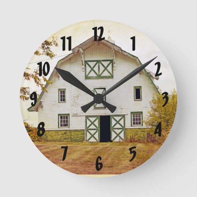 Wall Clock Sonnenuntergang Land Rustikales Feld Ha Runde Wanduhr (Vorderseite)