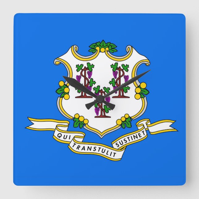 Wall Clock with Flag of Connecticut, USA Quadratische Wanduhr (Vorderseite)