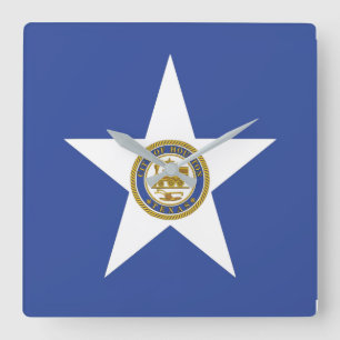 Wall Clock with Flag of Houston City, USA Quadratische Wanduhr