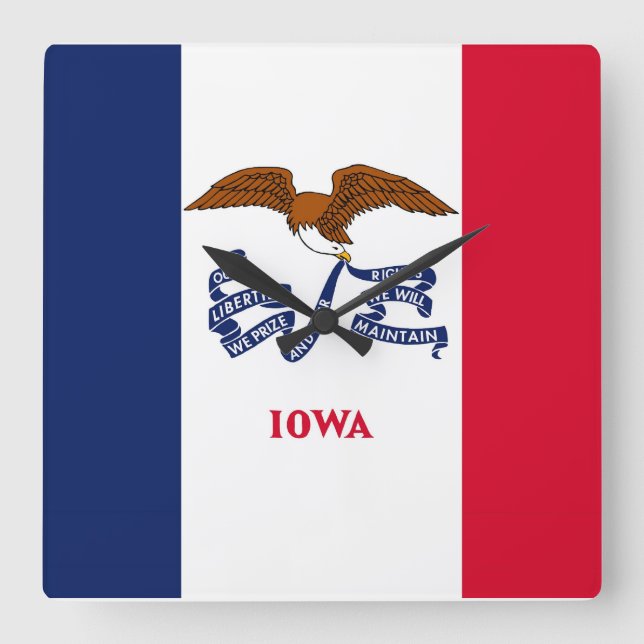 Wall Clock with Flag of Iowa, USA Quadratische Wanduhr (Vorderseite)