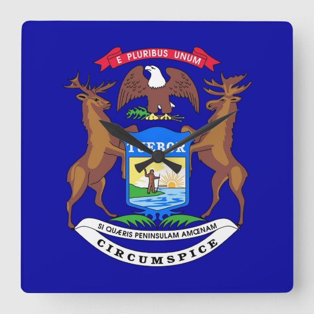 Wall Clock with Flag of Michigan, USA Quadratische Wanduhr (Vorderseite)