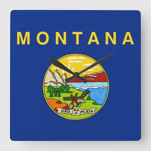 Wall Clock with Flag of Montana, USA Quadratische Wanduhr (Vorderseite)