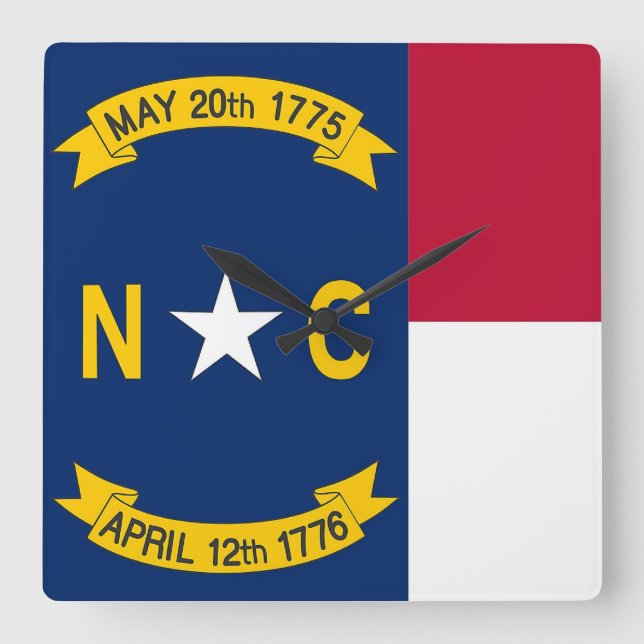 Wall Clock with Flag of North Carolina, USA Quadratische Wanduhr (Vorderseite)