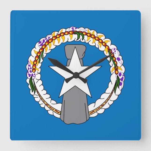 Wall Clock with Flag of Northern Mariana Islands Quadratische Wanduhr (Vorderseite)