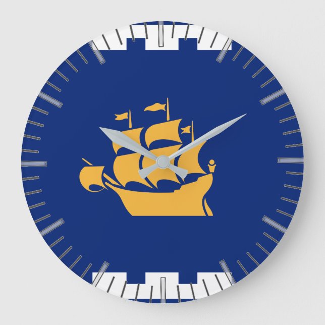 Wall Clock with Flag of Quebec City, Canada Große Wanduhr (Vorderseite)
