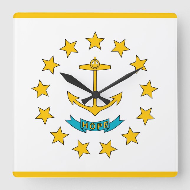 Wall Clock with Flag of Rhode Island, USA Quadratische Wanduhr (Vorderseite)