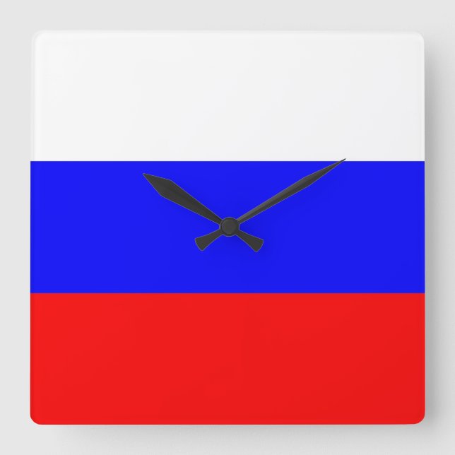 Wall Clock with Flag of Russia Quadratische Wanduhr (Vorderseite)