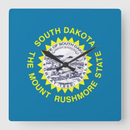 Wall Clock with Flag of South Dakota, USA Quadratische Wanduhr