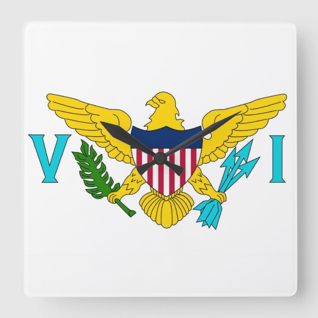 Wall Clock with Flag of Virgin Islands, USA Quadratische Wanduhr (Vorderseite)