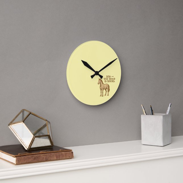 Wall Clock with motivational text and horse Runde Wanduhr (Büro)