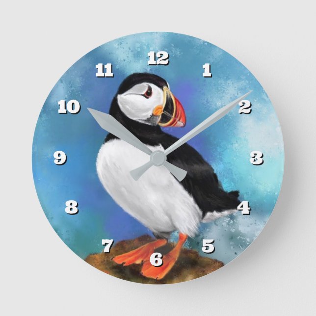 Wall Clock with Puffin Runde Wanduhr (Vorderseite)