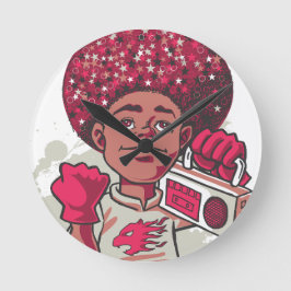 Wall Clock – YOUTH Power Afro & Boombox Urban Runde Wanduhr