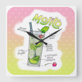 WALL CLOCKS - MOJITO RECIPE COCKTAIL ART QUADRATISCHE WANDUHR