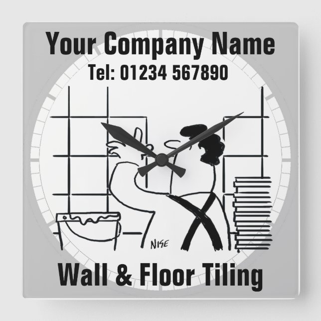 Wall & Floor Tiling Cartoon Quadratische Wanduhr (Vorderseite)