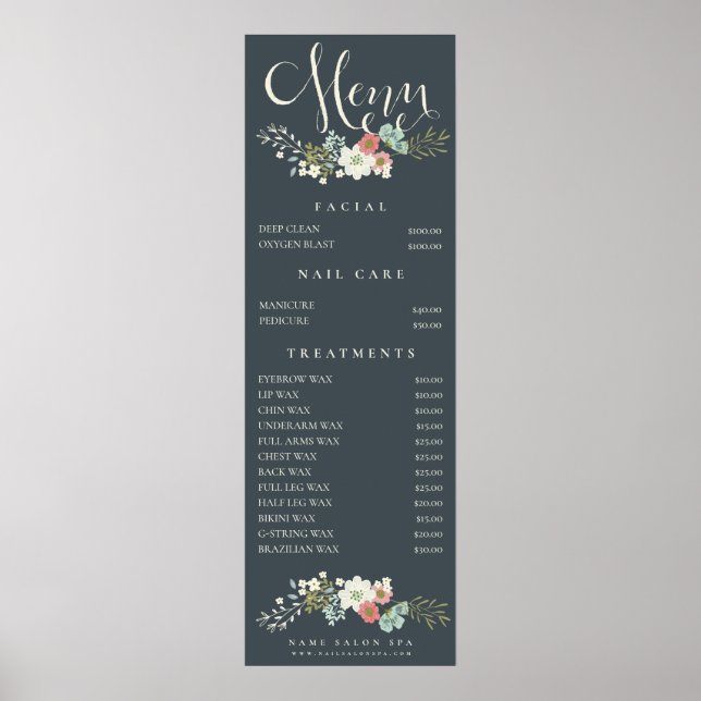 Wall Print Wellness-Center Salon Beautician Menü P Poster (Vorne)