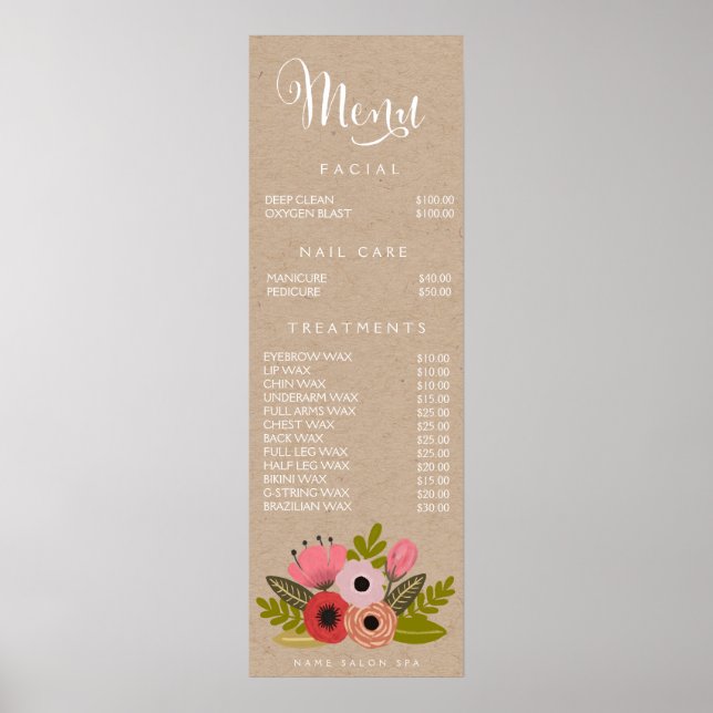Wall Print Wellness-Center Salon Beautician Menü P Poster (Vorne)