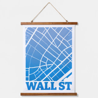 Wall Street - Minimalistische New York Map Print Wandteppich Mit Holzrahmen