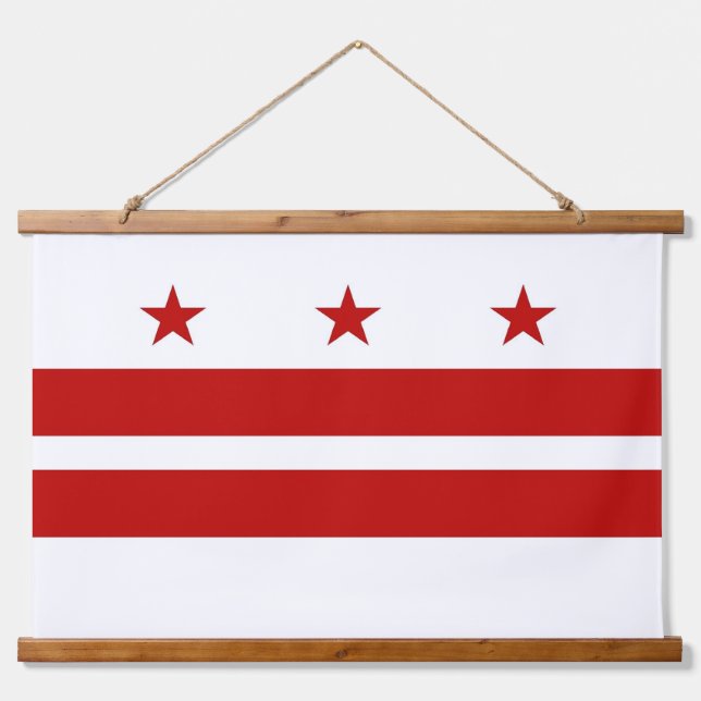 Wall Tapestry mit Flagge von Washington DC, USA. Wandteppich Mit Holzrahmen (Vorne)