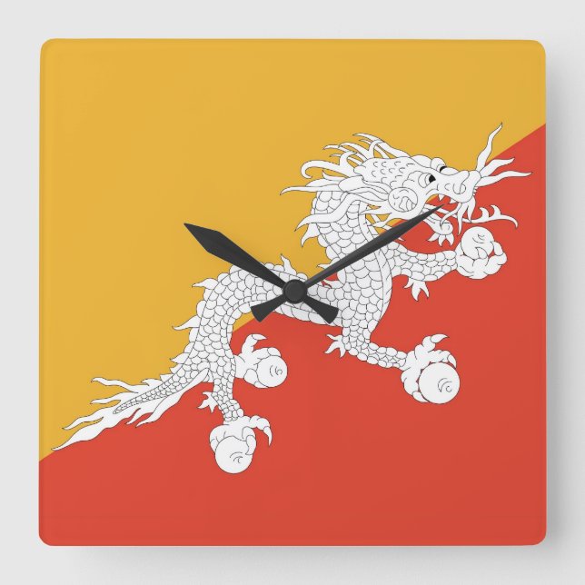 Wall-Uhr mit Flagge Bhutans Quadratische Wanduhr (Vorderseite)